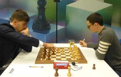 Fabiano Caruana against Jorden Van Foreest in Wijk aan Zee Round 3 Photo © Michiel Abeln. 